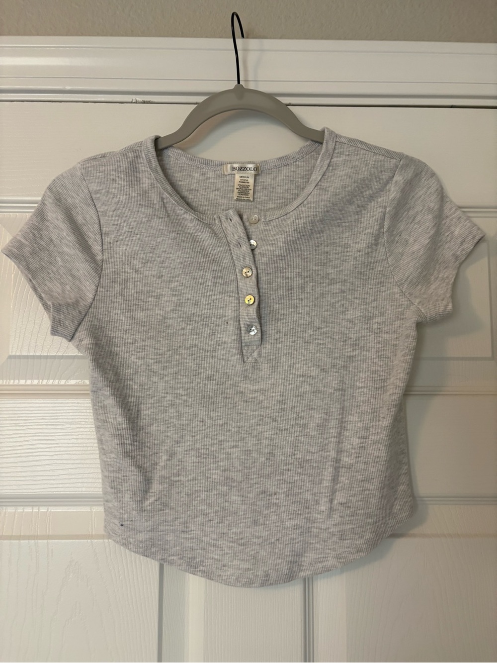 Bozzolo Light Heather Gray Short Sleeve Henley Tee